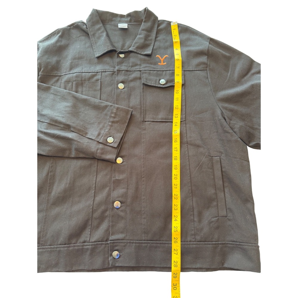 Yellowstone TV Show Mens XXL Black Cotton Denim Trucker Jacket Orange Y Logo - Picture 2 of 8